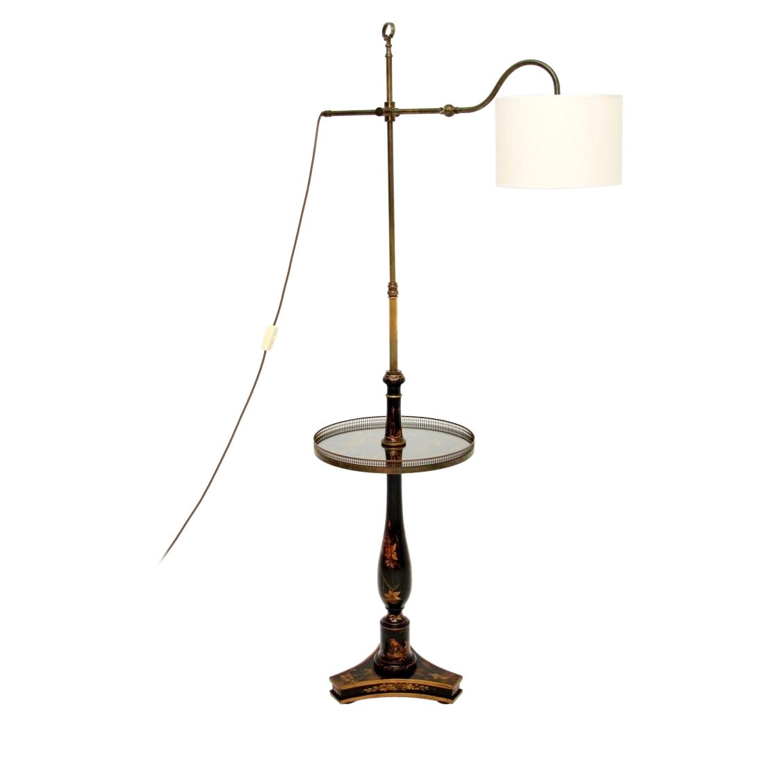 Antique Lacquered Chinoiserie Floor Lamp Table For Sale