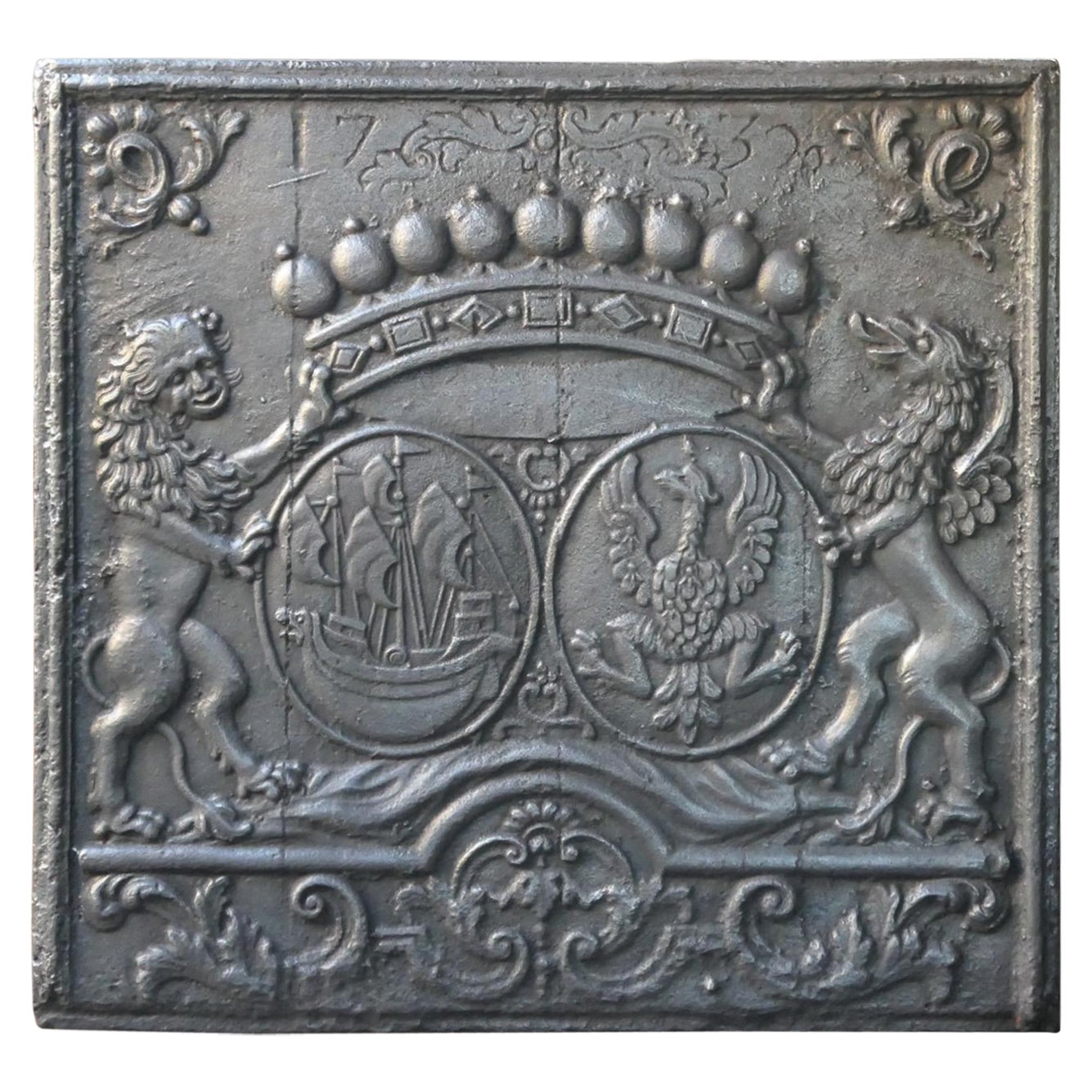 Large 18th Century French Louis XIV 'Coat of Arms' Fireback / Backsplash For Sale