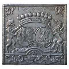 Grande plaque de cheminée / dosseret "armoiries" Louis XIV français du 18e siècle