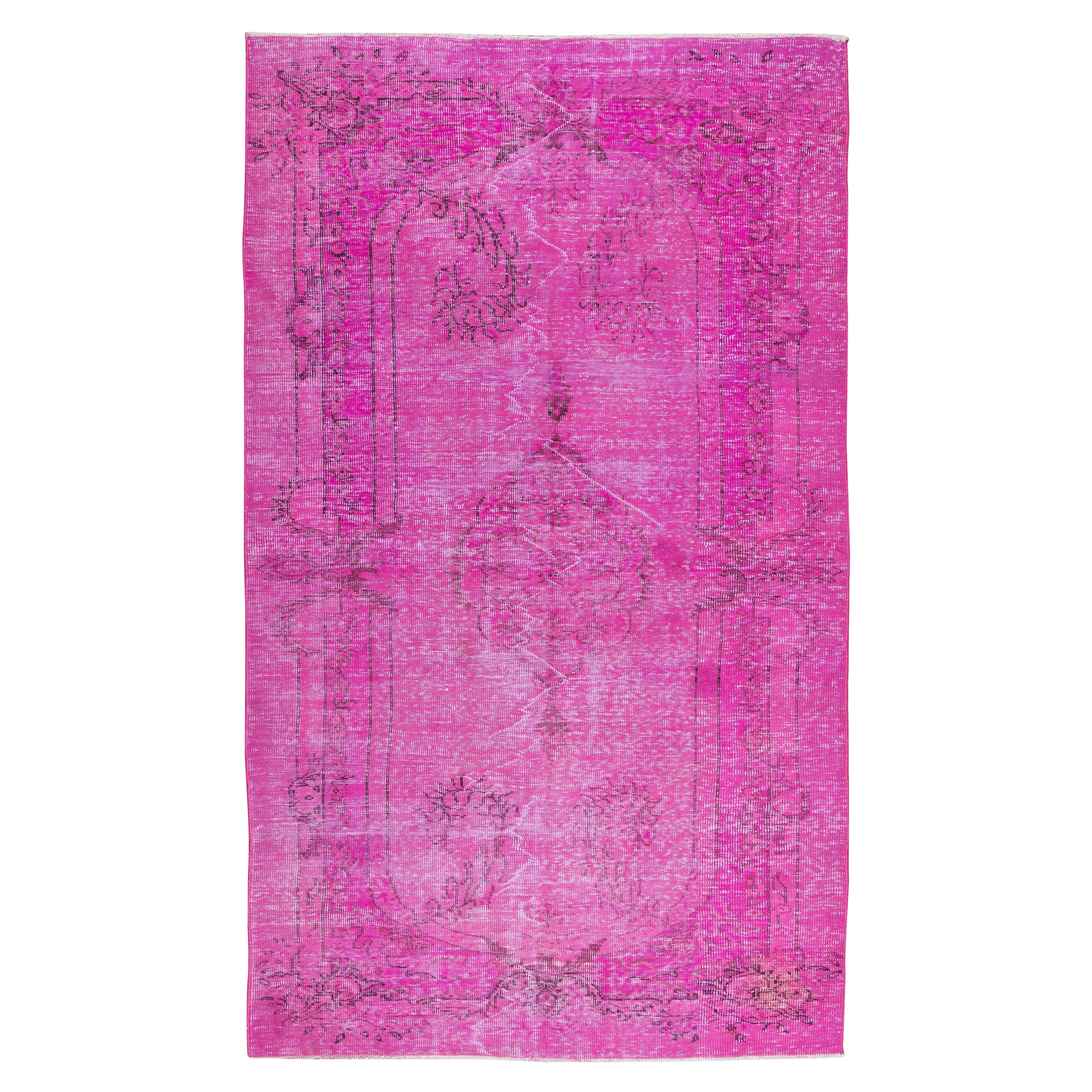 6x7.3 ft Modern Home Decor Pink Carpet, Hand Knotted Anatolian Vintage Area Rug For Sale