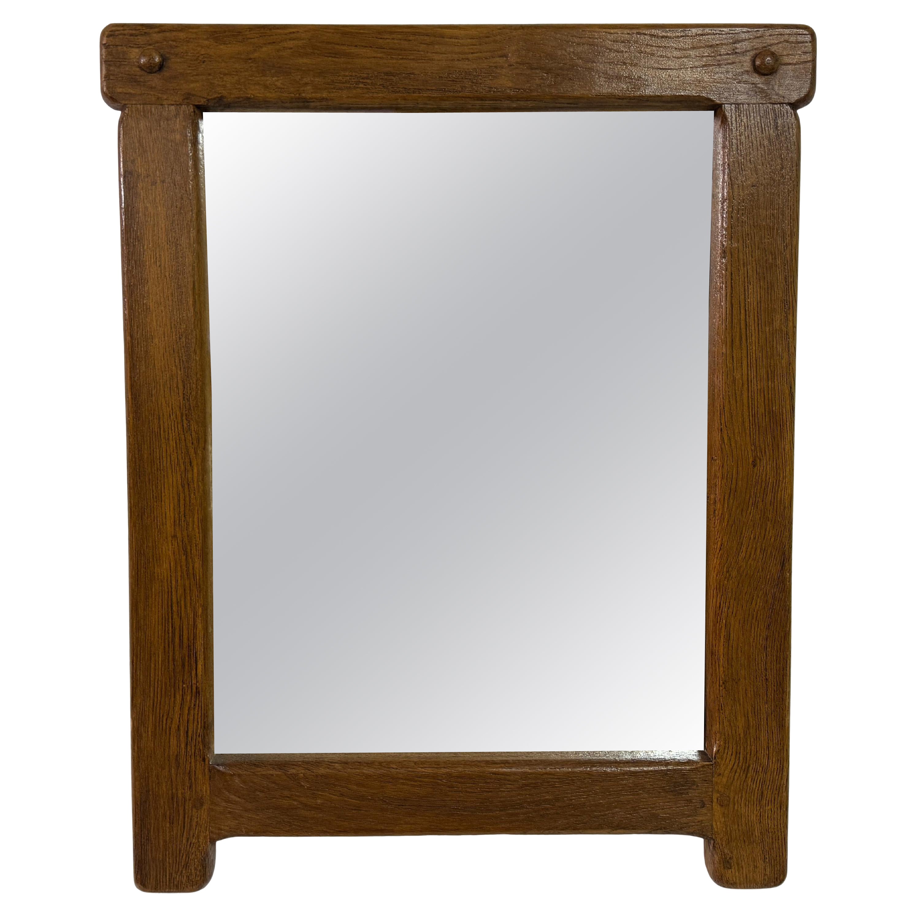 1960s Belgian Oak Brutalist Mirror For Sale