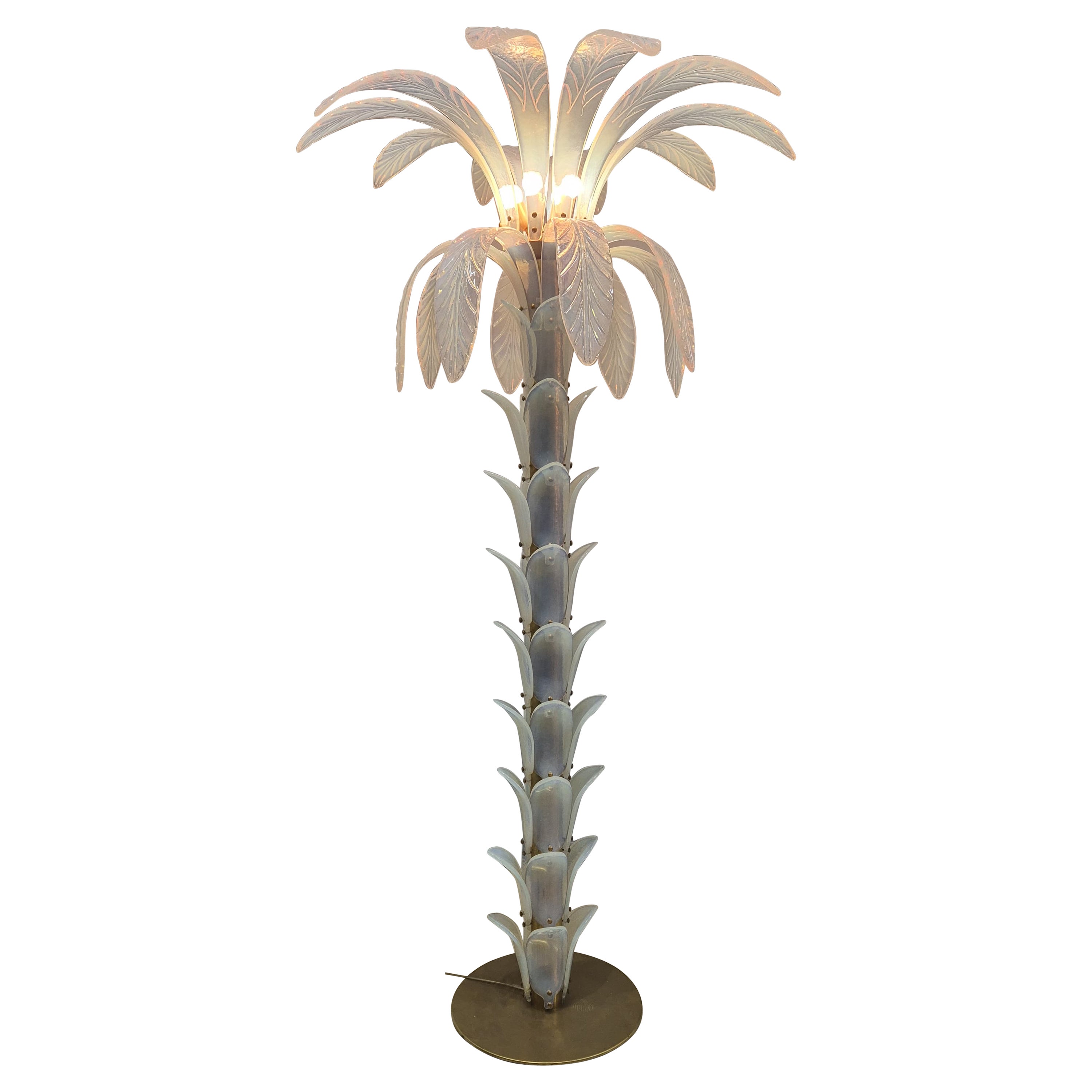 Iridescent Murano Glass Palm Tree Floor Lamp For Sale