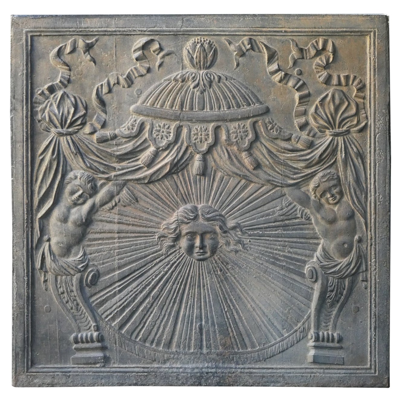 Large French Neoclassical 'The Sun' Fireback / Backsplash, 18th - 19th C. For Sale