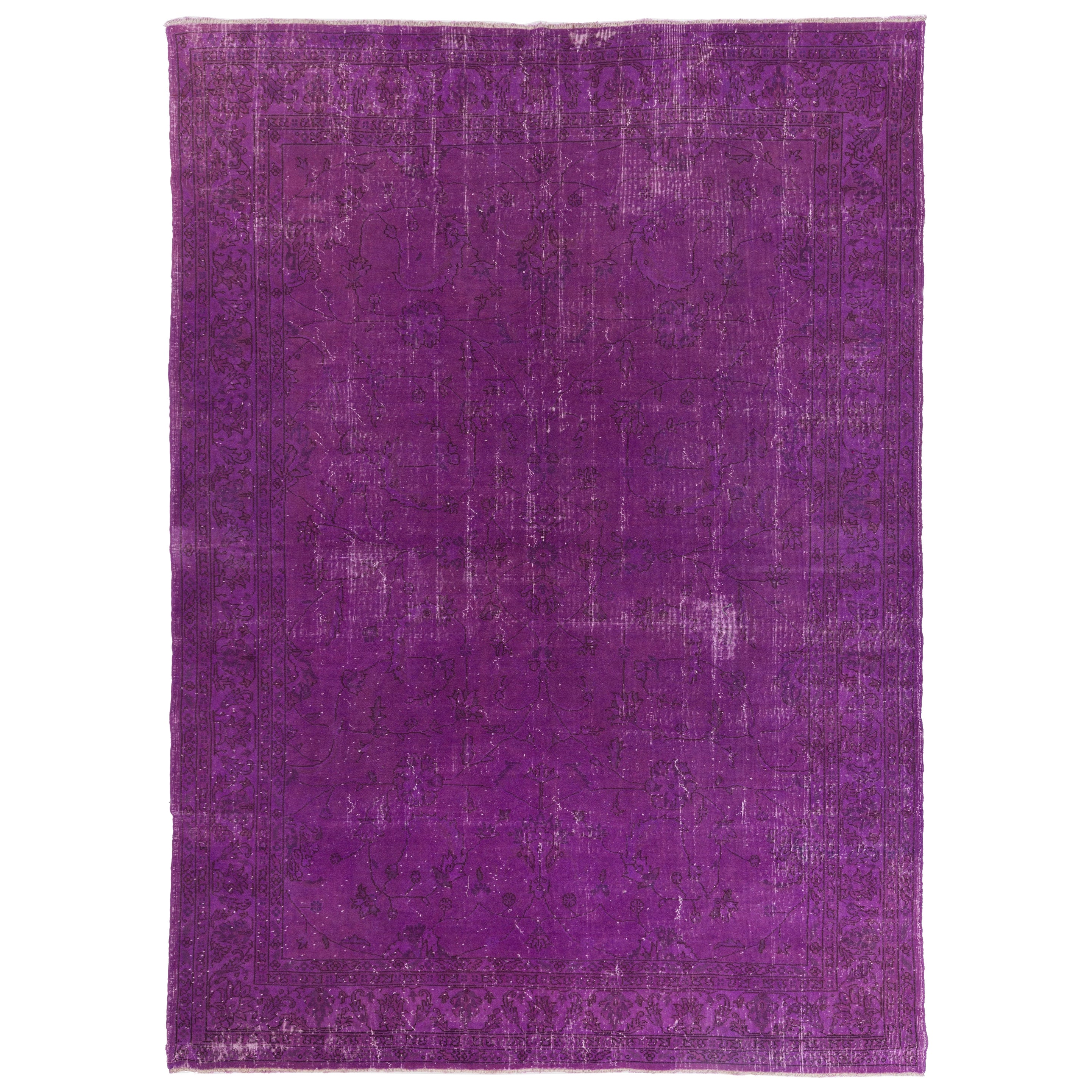 8.2x11.5 Ft Purple Large Area Rug, Handmade in Turkiye, Modern Floral Carpet For Sale
