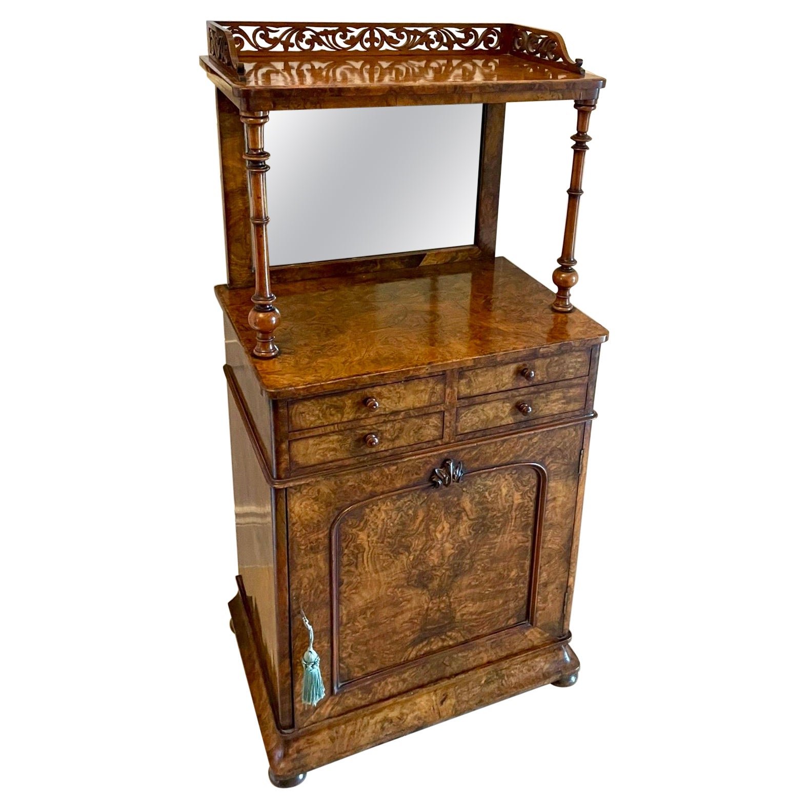 Unusual Antique Victorian Quality Burr Walnut Side Cabinet  For Sale