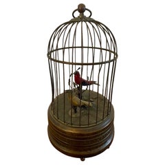 Oiseaux chanteurs en cage en laiton antique du 19e siècle