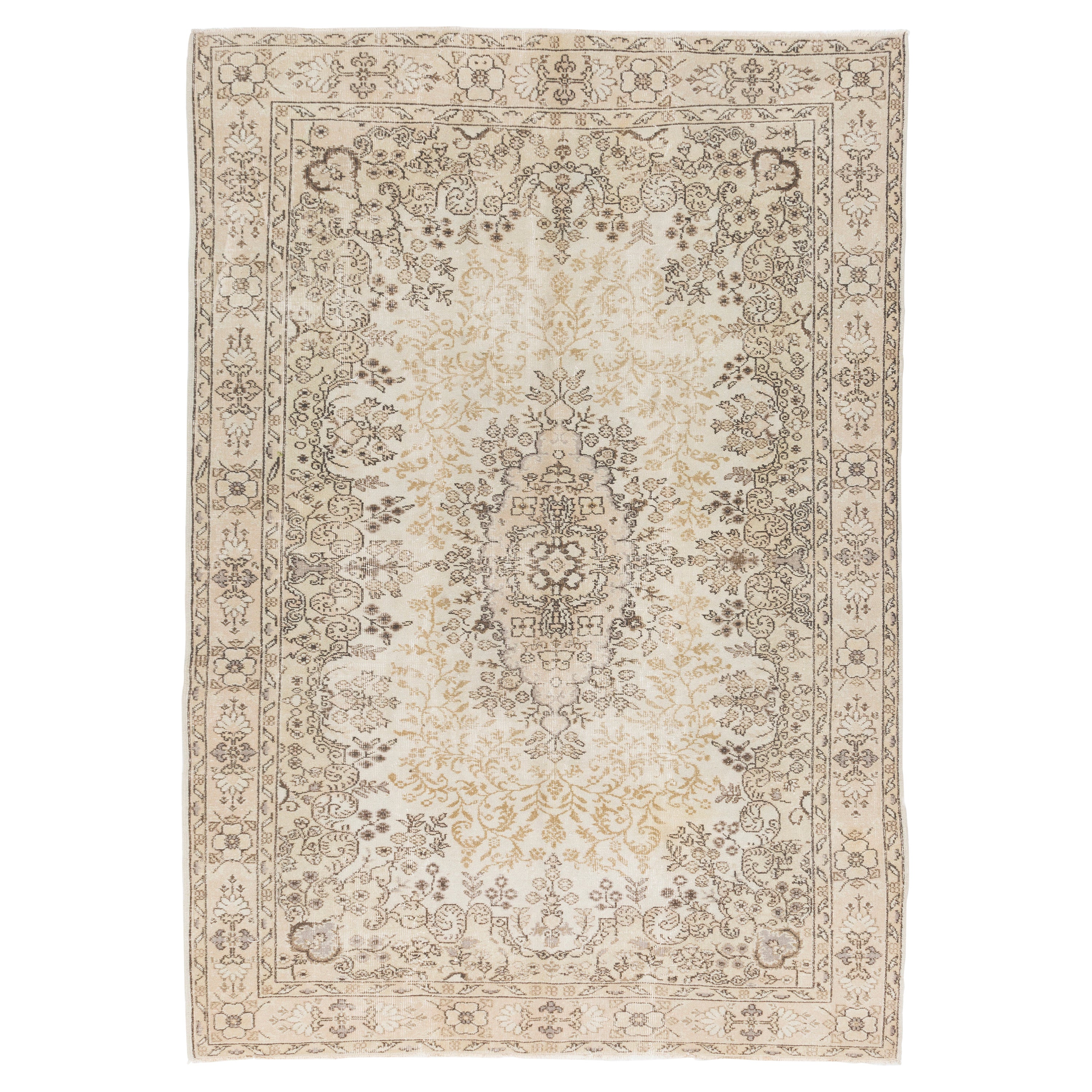 7x9.8 Ft Vintage Handmade Sun Faded Anatolian Oushak Wool Rug for Country Homes For Sale