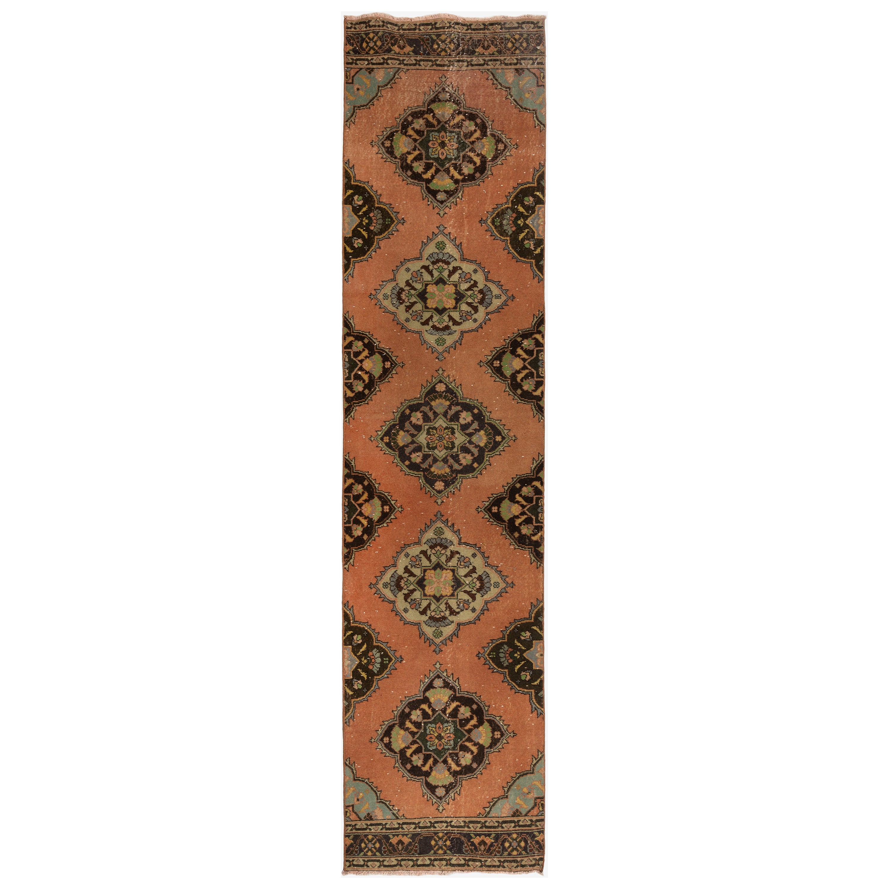 3x12.7 Ft Vintage Anatolian Runner Rug, 100% Wool, Hand-Knotted Corridor Carpet For Sale