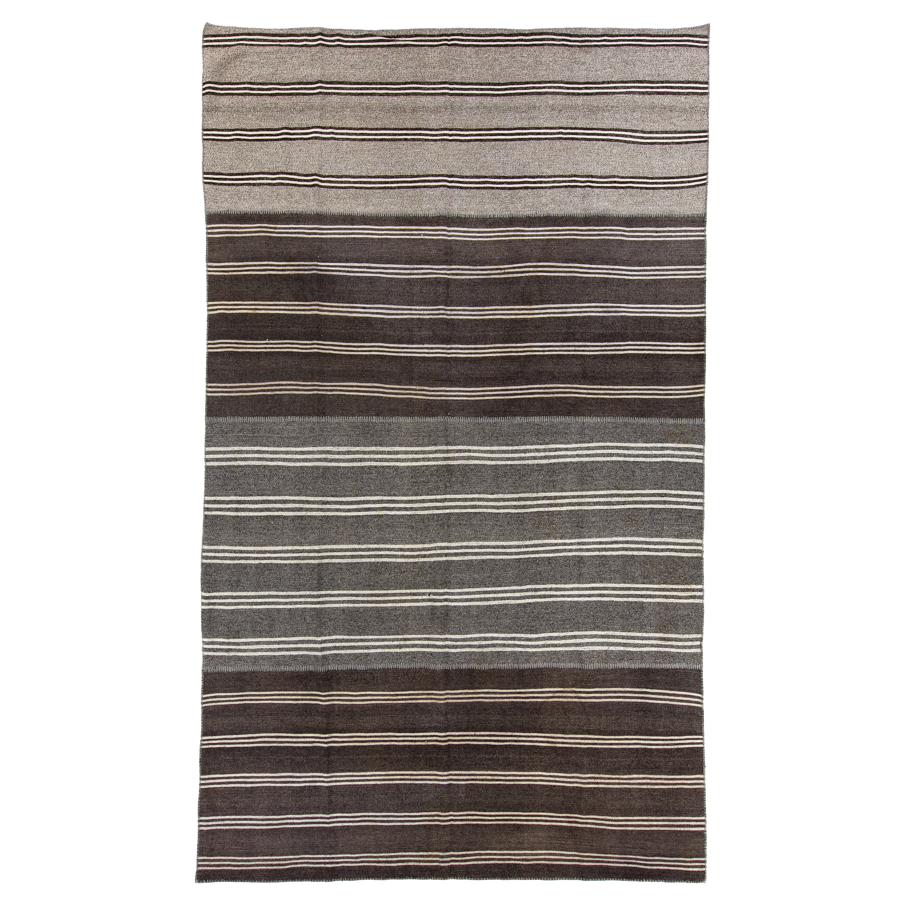 9.2x15 Ft Vintage Hand-Woven Turkish Large Kilim, Striped Flat-Weave Rug