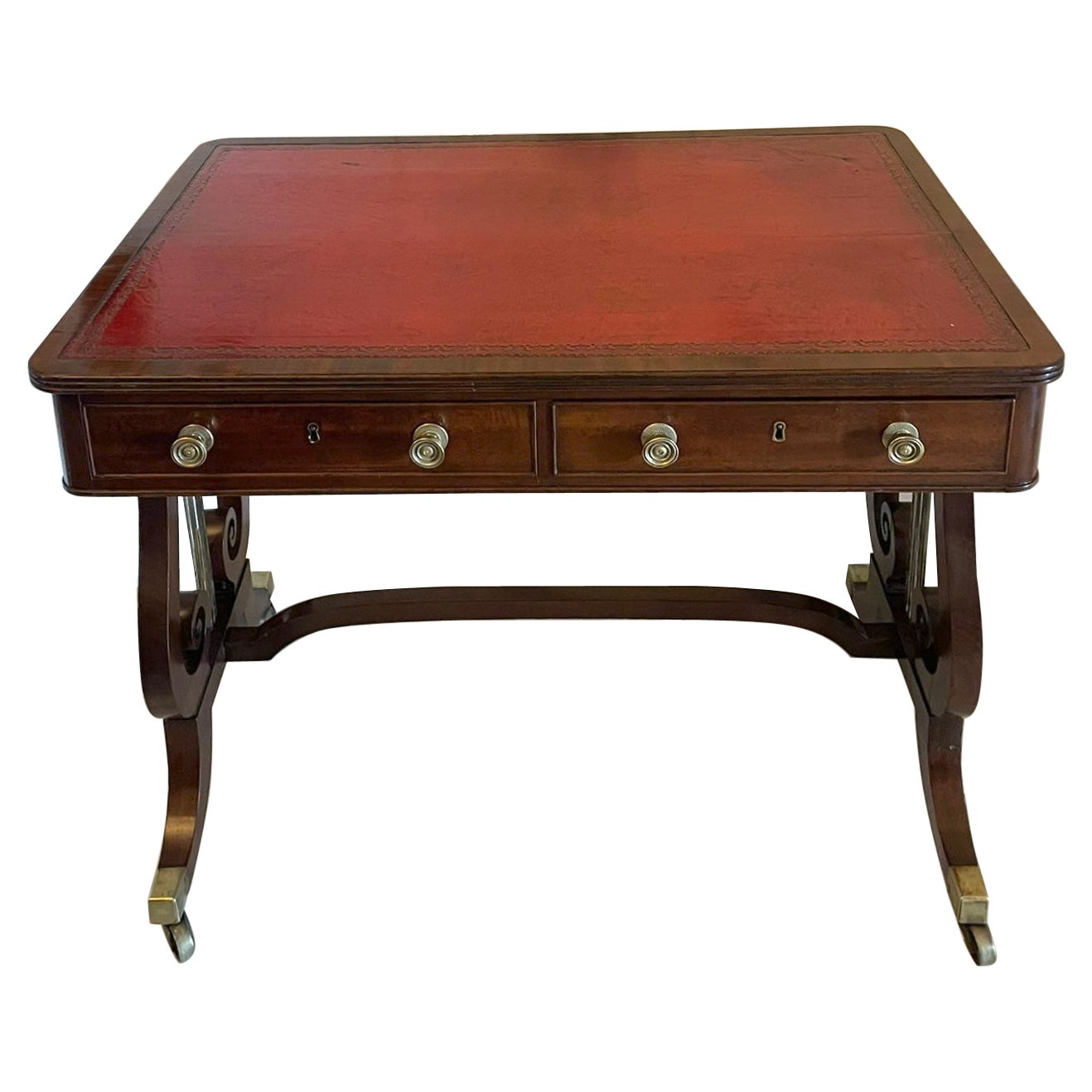 Superb Quality Antique Regency Mahogany Free Standing Writing Desk For Sale