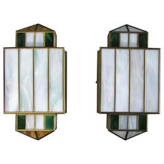 Vintage Set of two 80s Murano glass and brass wall lamps made by Italian artisans
