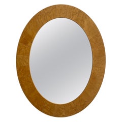 Burl Wood Maple Art Deco Oval Mirror 1970s Mid-Century Modern Vintage #1 