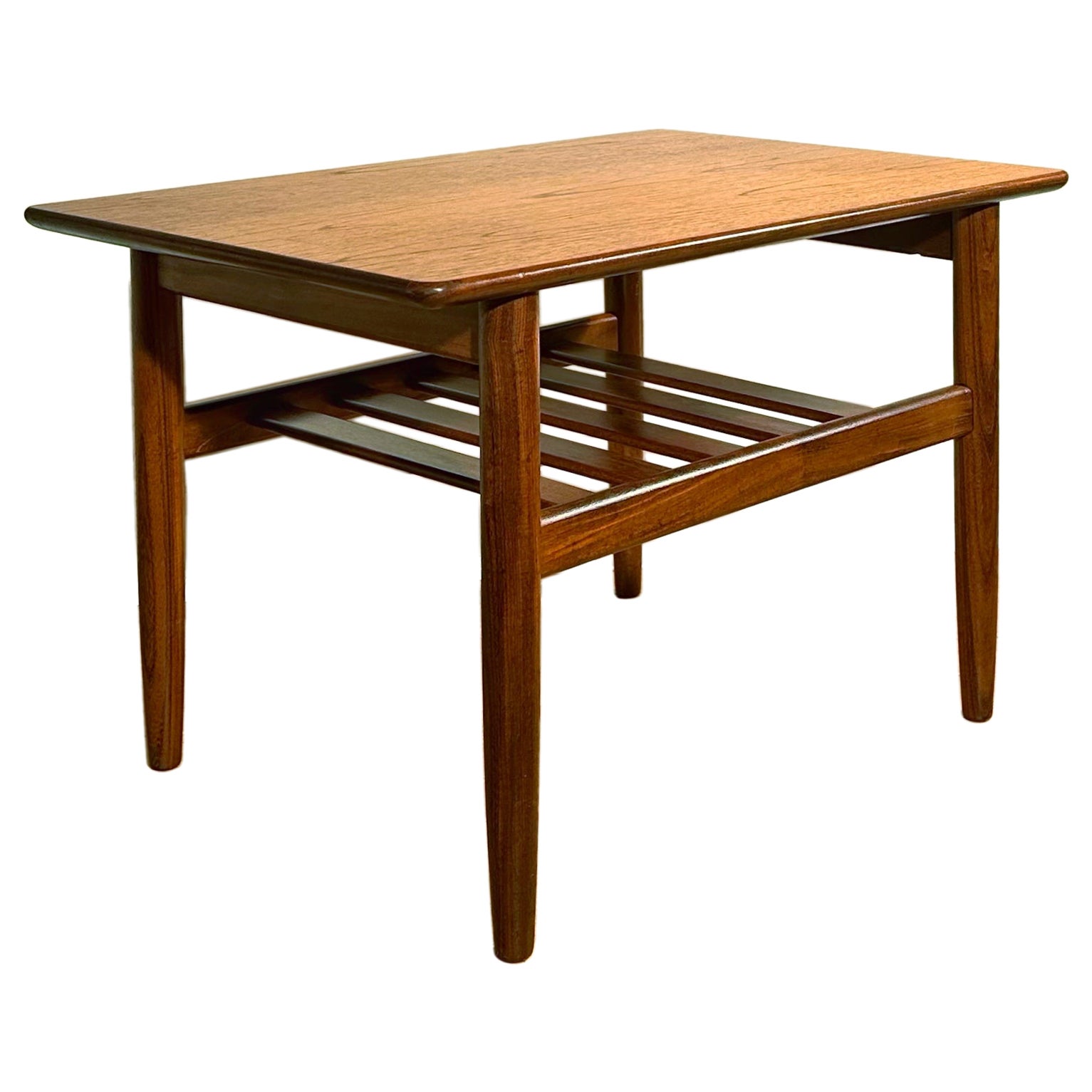Small Danish Mid Century teak side table with magazine compartment and ...