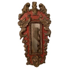 Antique 19th  C Italian silver gilt and red painted mirror 