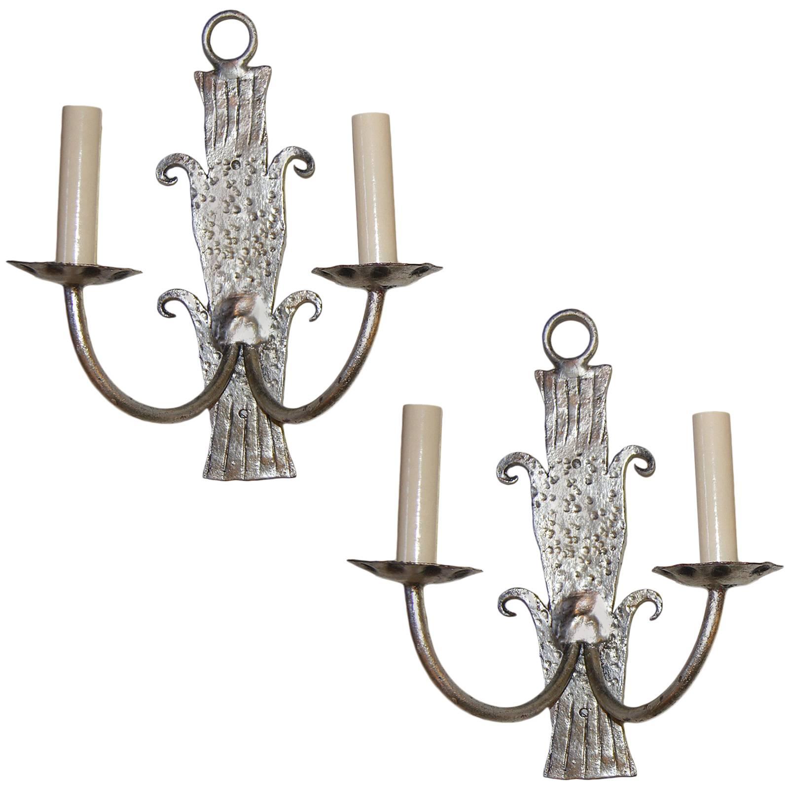 Silver Leaf Iron Sconces For Sale