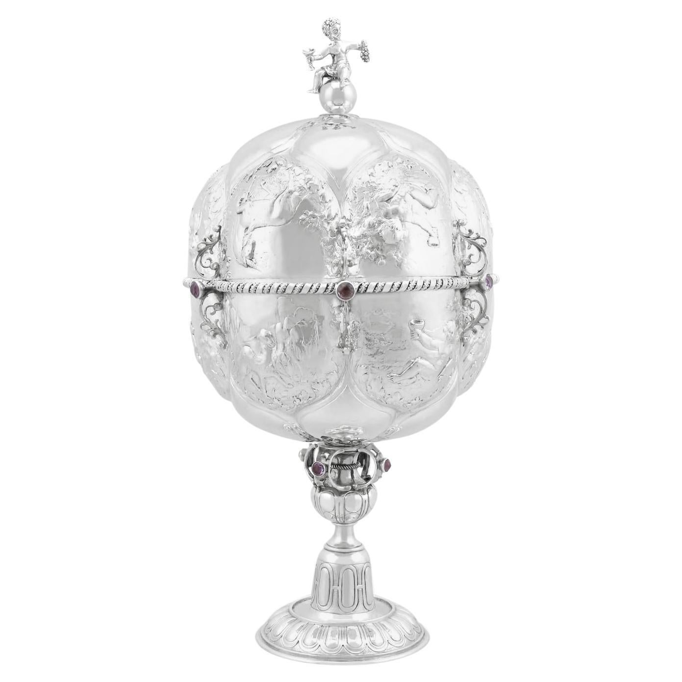 1900s Deutsch Sterling Silber Präsentation Tasse und Deckel