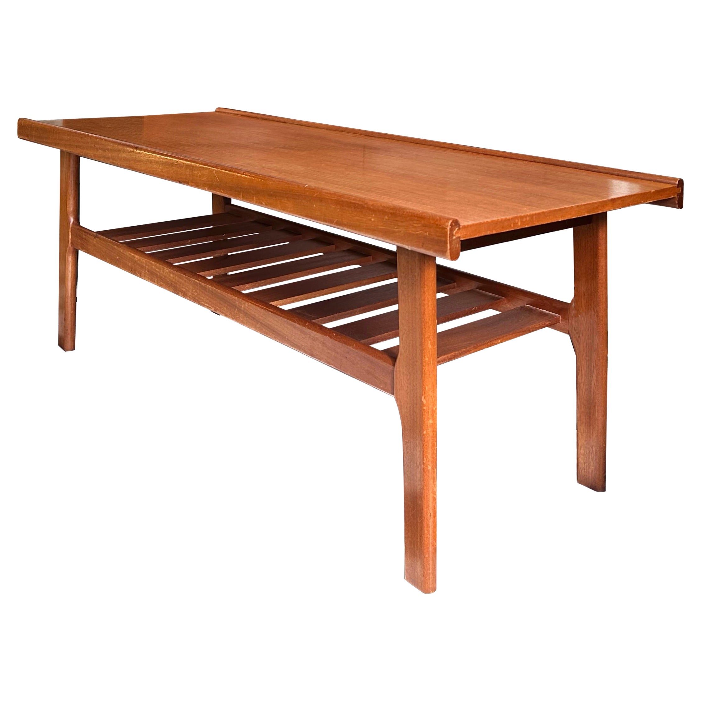 Mid-Century Modern Teak Coffee Table with Magazine Rack by Myer For Sale