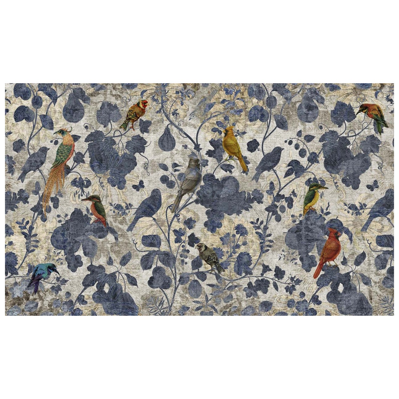 Paradise Birds  Wall Paper in Fabric also suitable for wet area  For Sale