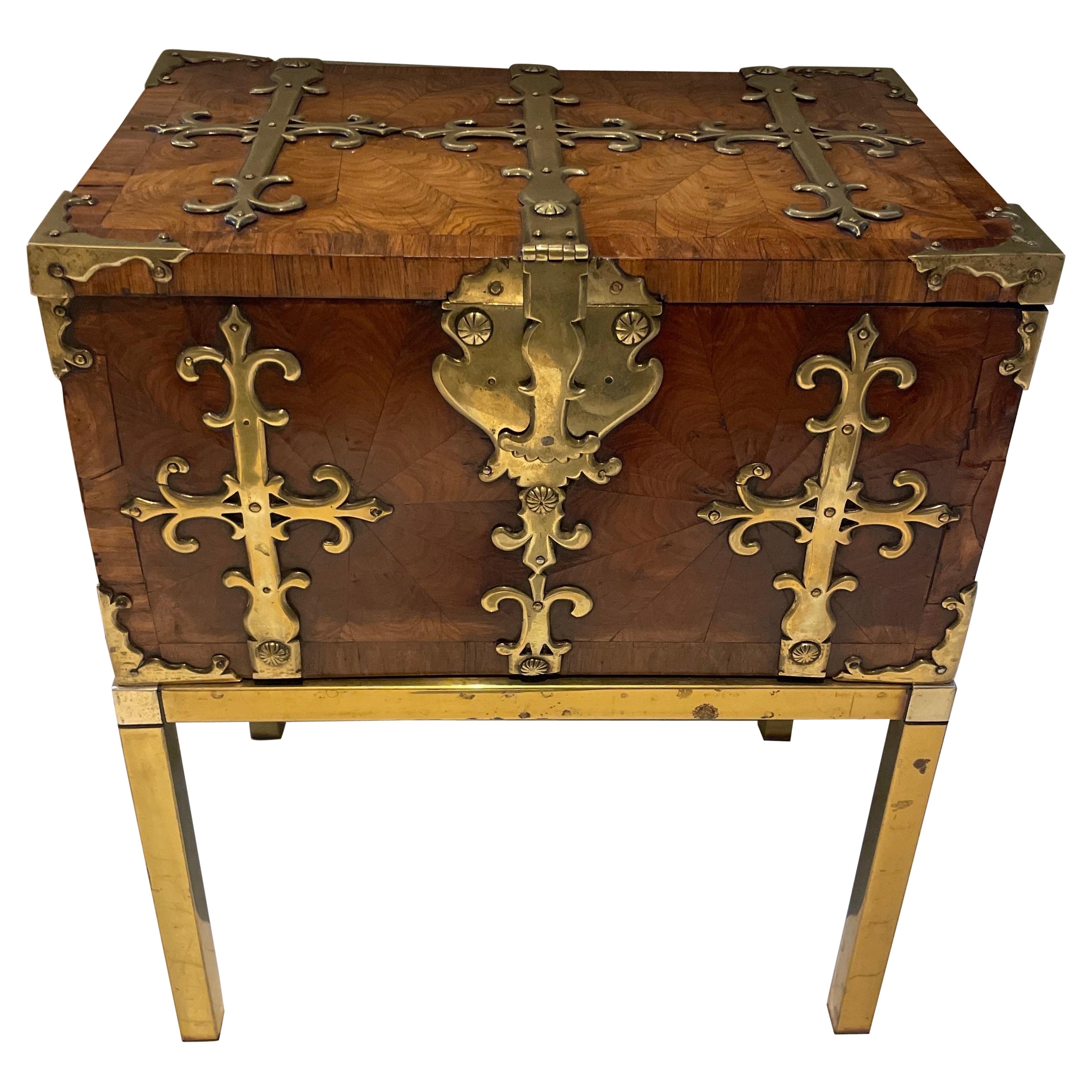 French Louis XIV Kingwood Strongbox  on later Brass stand ( Coffre Forte) For Sale