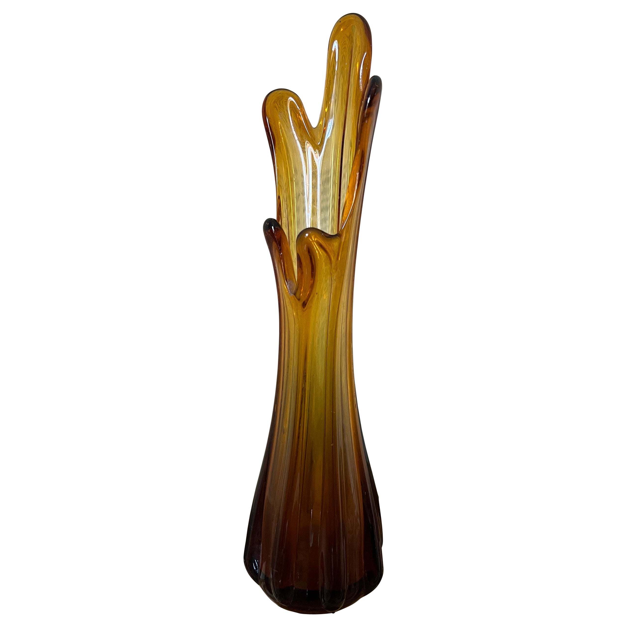 Mid century modern Murano vase in amber colored glass 