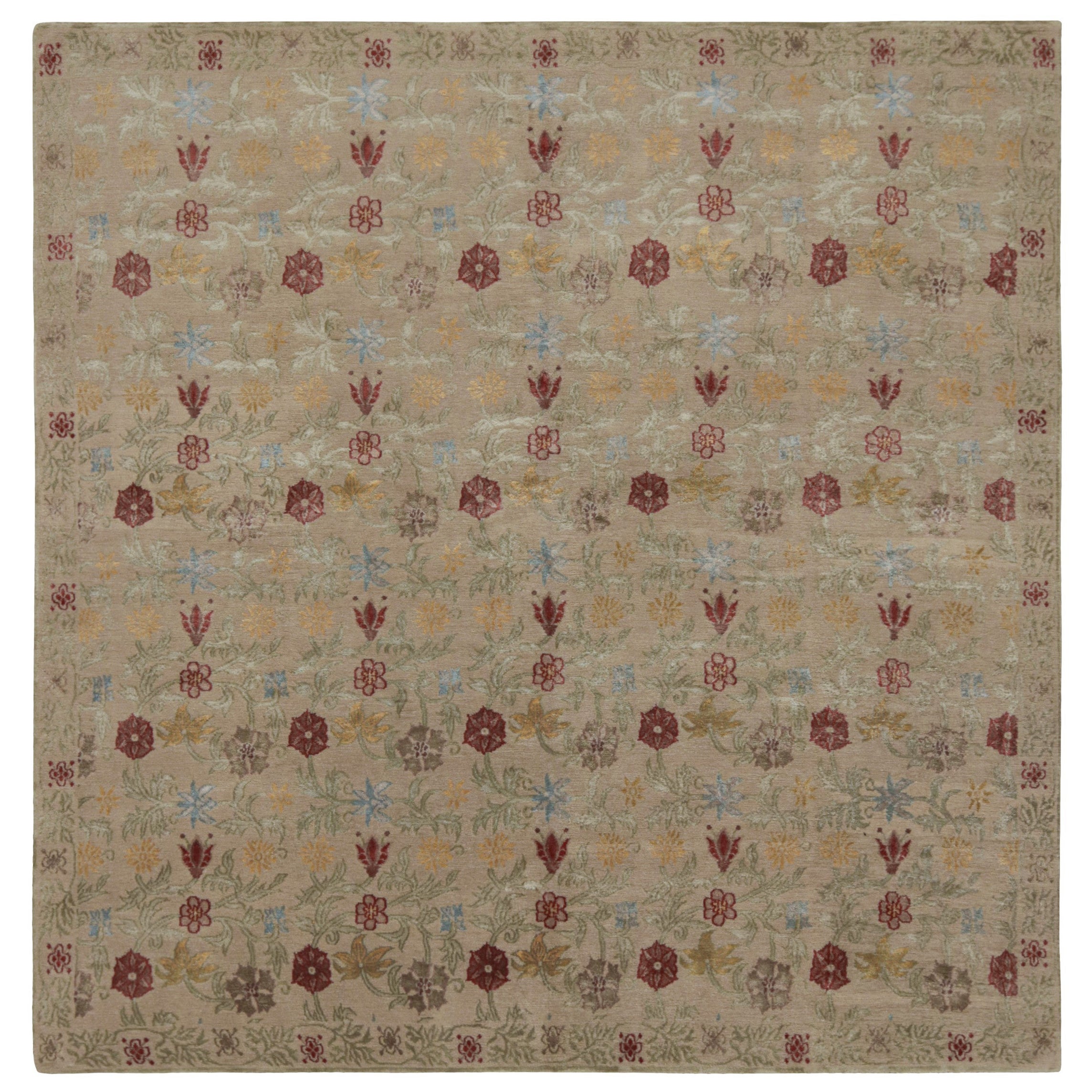 Rug & Kilim’s “Bilbao” Spanish Style Rug in Beige with Colorful Floral Patterns For Sale