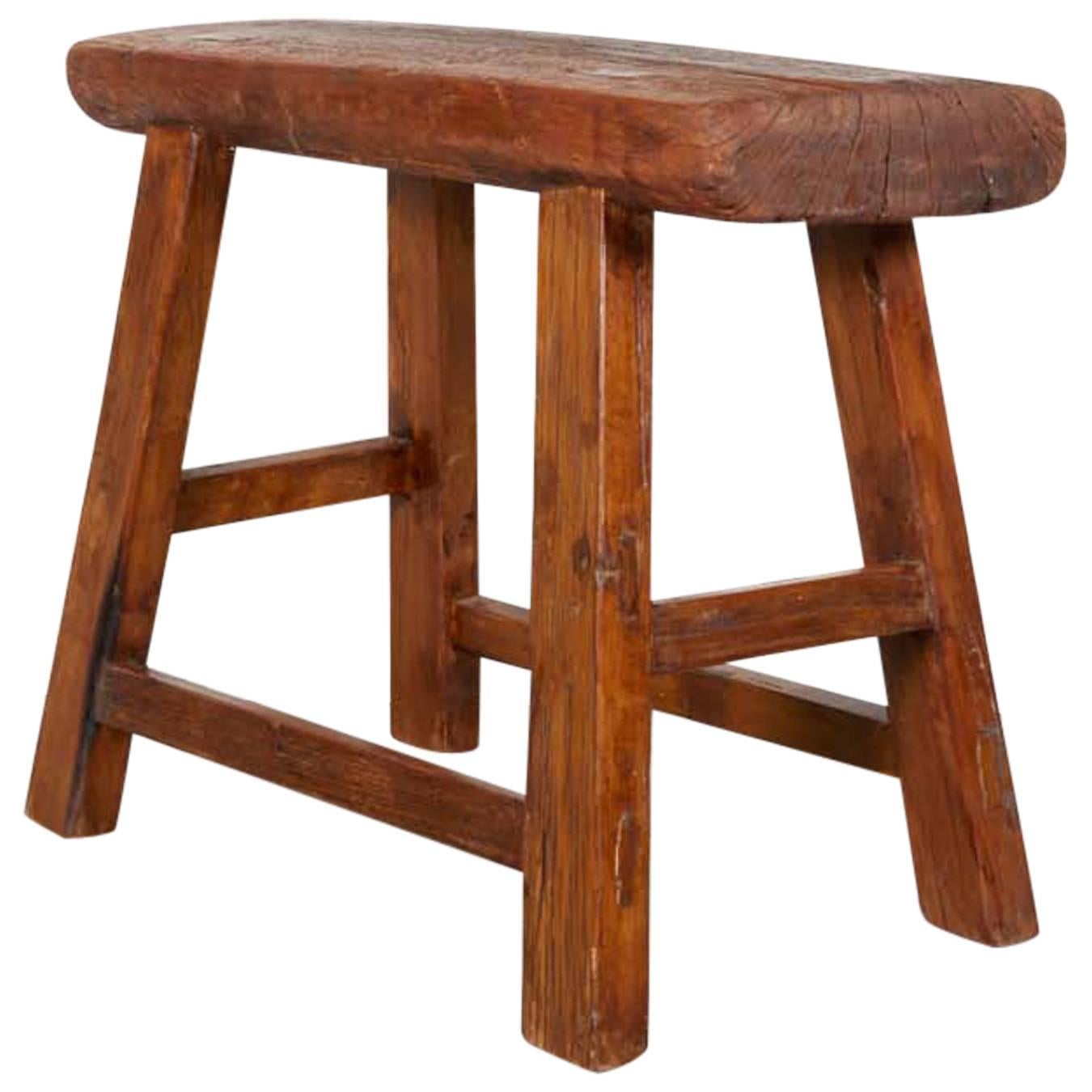 Large Antique Stool with Thick Seat For Sale
