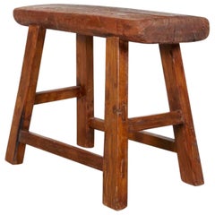 Large Antique Stool with Thick Seat