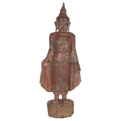 Antique Tall Burmese Monk Sculpture