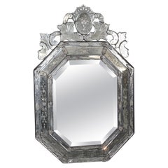 Incredible Antique Patinated Italian Venetian Etched Glass Multifaceted Mirror 