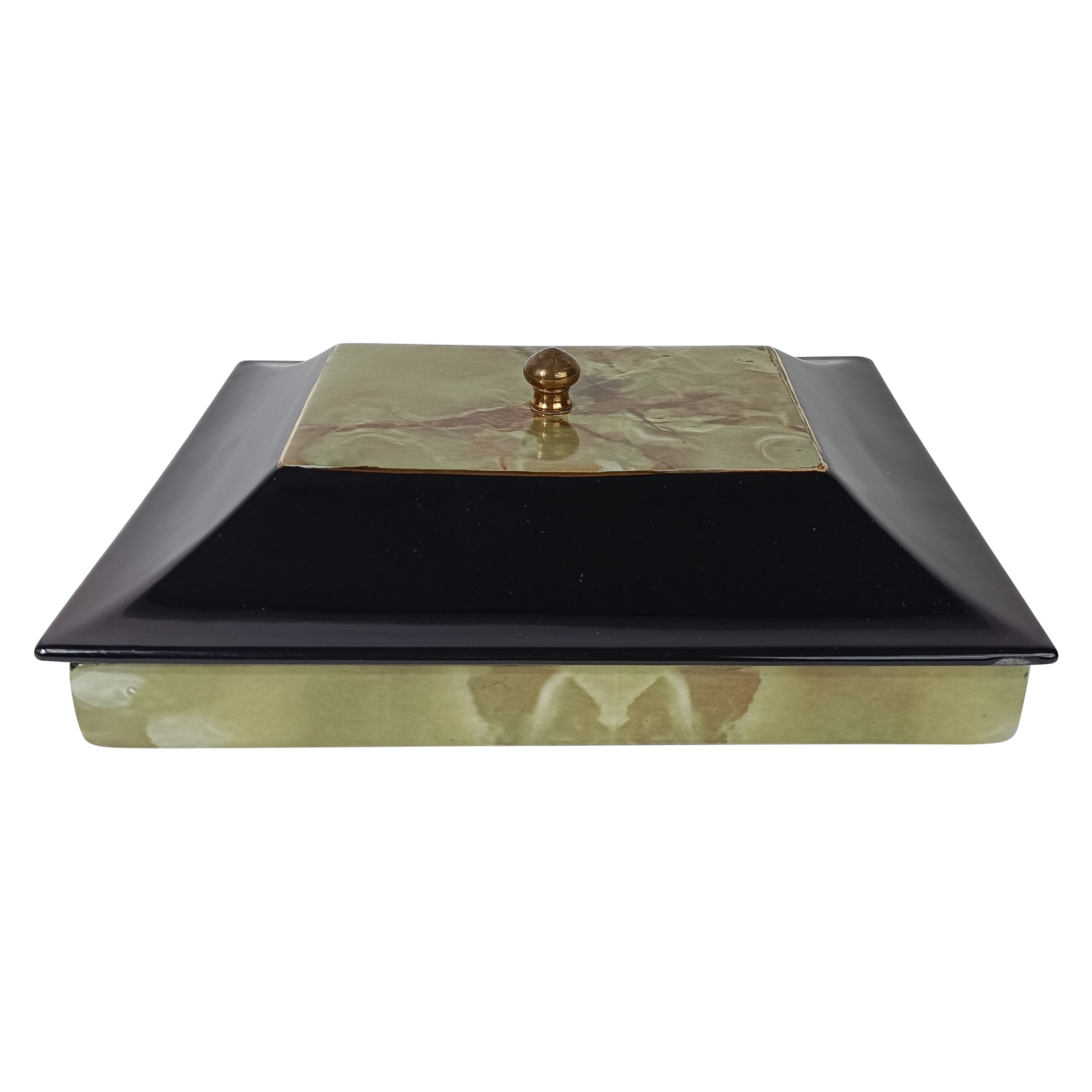  Italian Mid Century Modern Box by Tommaso Barbi in glazed ceramic in faux onyx  For Sale