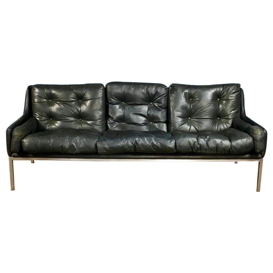 Roland Rainer Bauhaus For WK Möbel Vienna Dark Green Leather 3 Seater Sofa For Sale