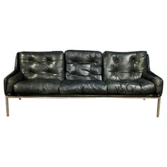 Roland Rainer Bauhaus For WK Möbel Vienna Dark Green Leather 3 Seater Sofa
