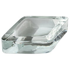 Gran cuenco, plato y cenicero de cristal de Murano con rombos blancos y transparentes de Cenedese Italia
