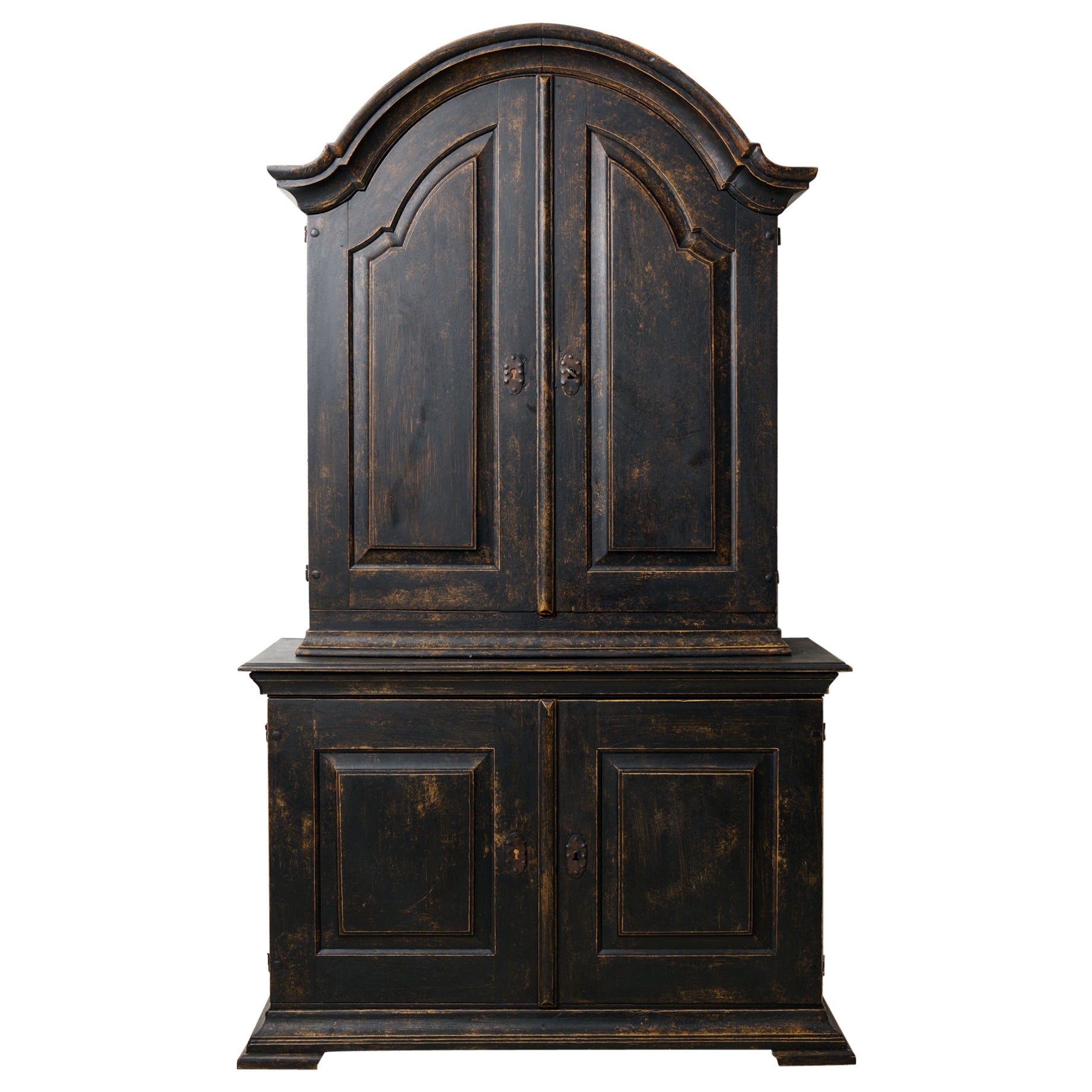 Antique Rococo Black Oak Cabinet, Large Swedish Solid 18th Century Cabinet For Sale