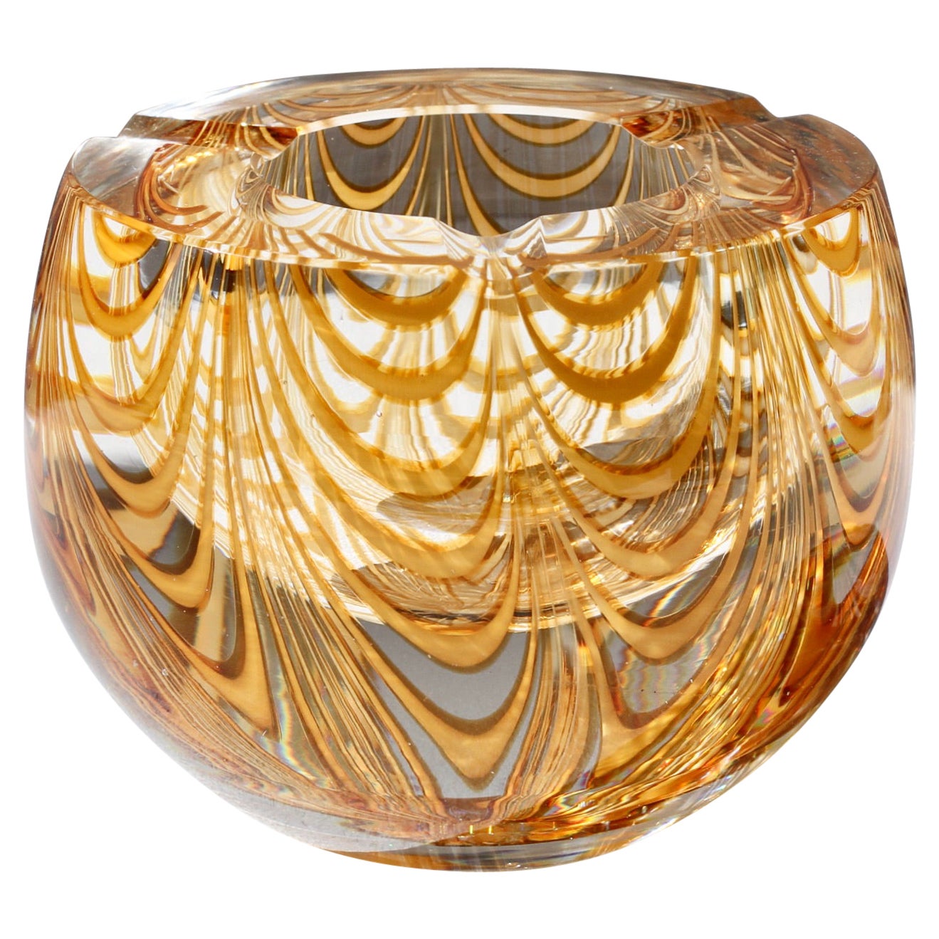 Cenedese Mid-Century 1970s Italian Amber 'Zebrato' Clear Murano Glass Ashtray