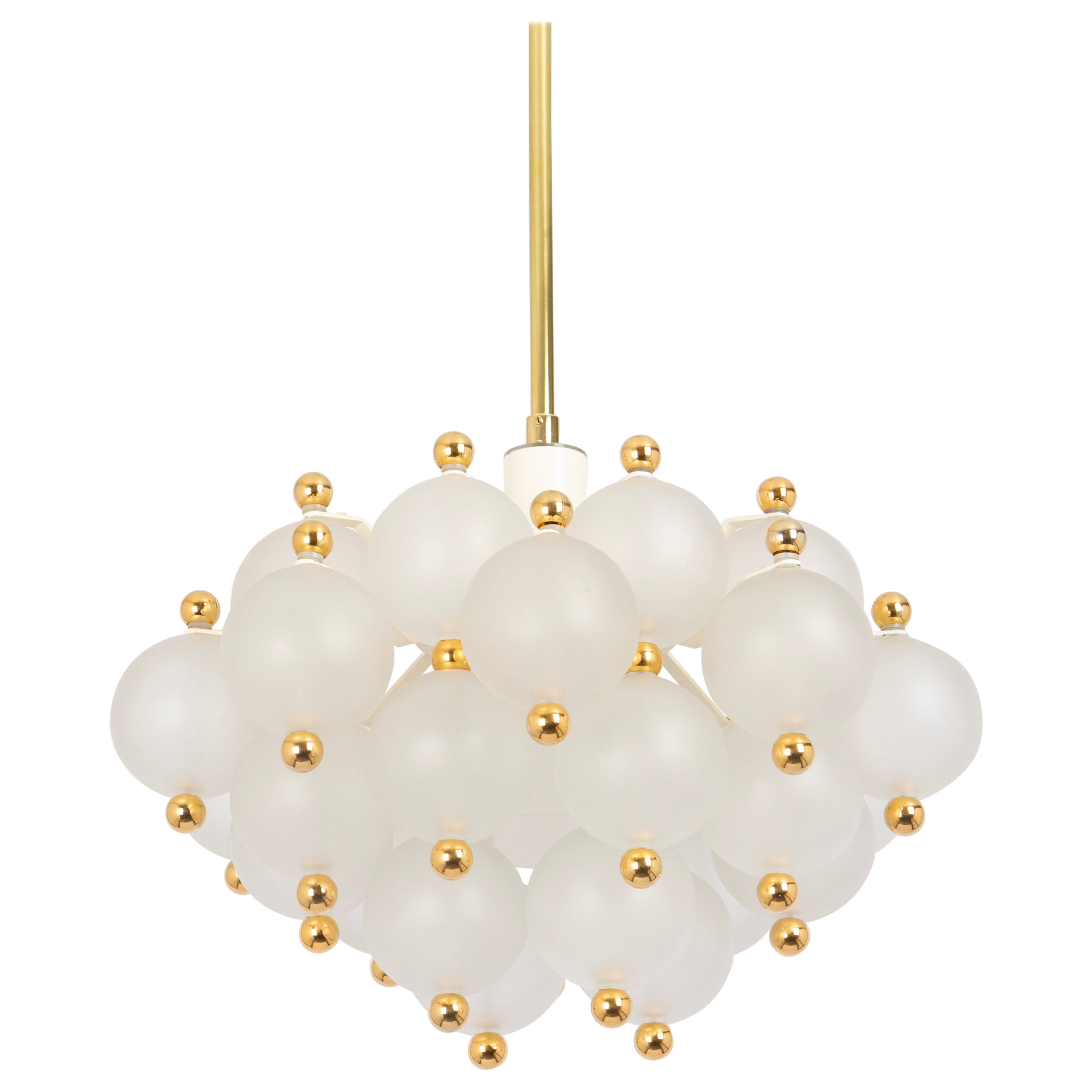 Large Frosted Glass and Brass Chandelier by Kinkeldey, Germany, 1970s For Sale