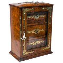 Antique Burl Walnut English Three-Drawer Jewelry Cabinet, 1860
