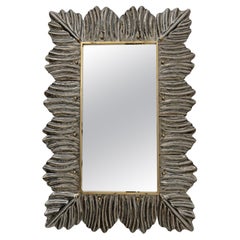 Vintage Mid-Century Modern Italian Brass and Leaves Murano Glass Wall Mirror