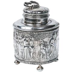 German Sterling Silver Repousse' Tea Caddy, 1880