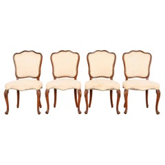 Antique Romweber French Provincial Louis XV Carved Walnut Dining Chairs, Set of Four