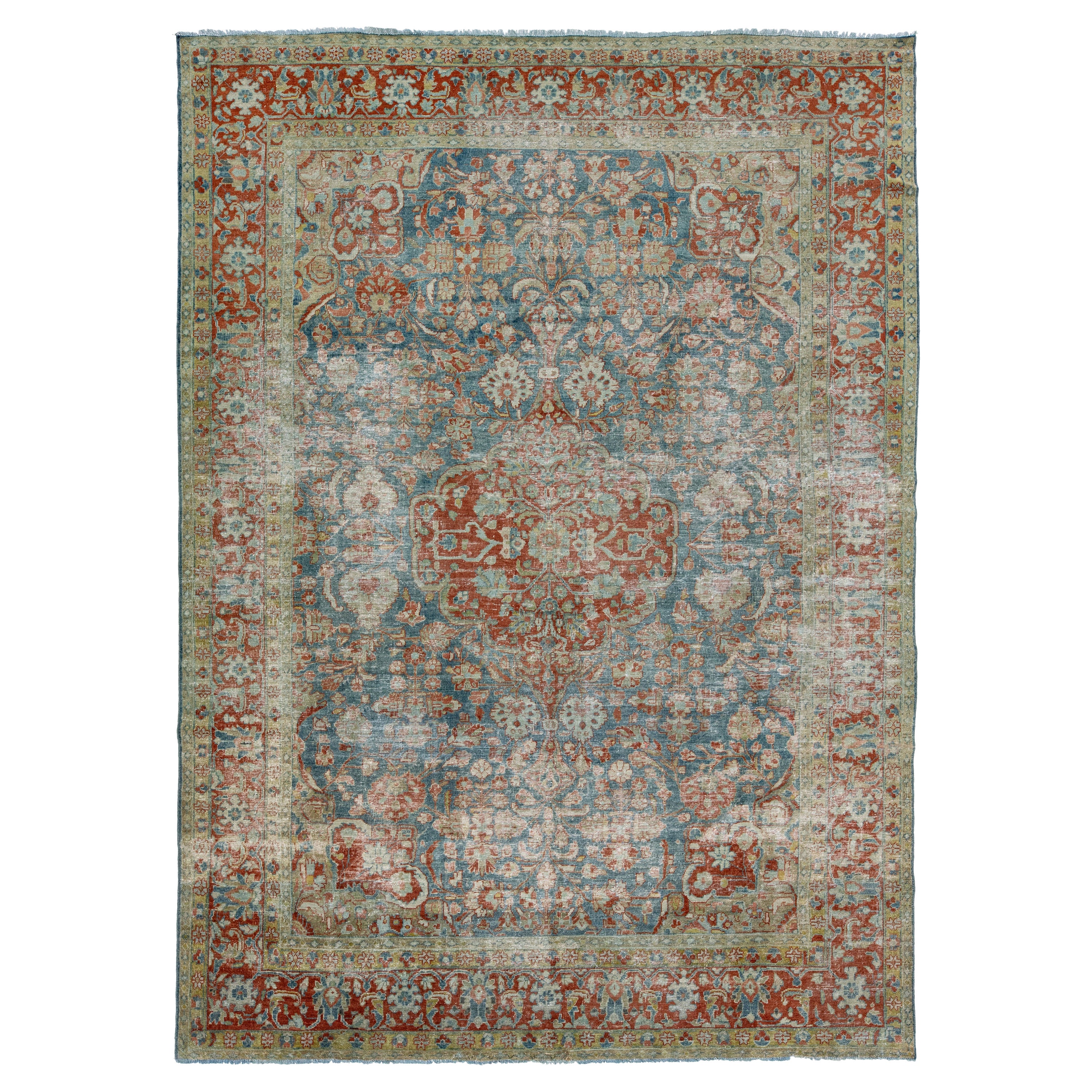 Handmade Persian Wool Rug In Blue with Medallion Design For Sale