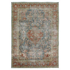Handmade Persian Wool Rug In Blue with Medallion Design