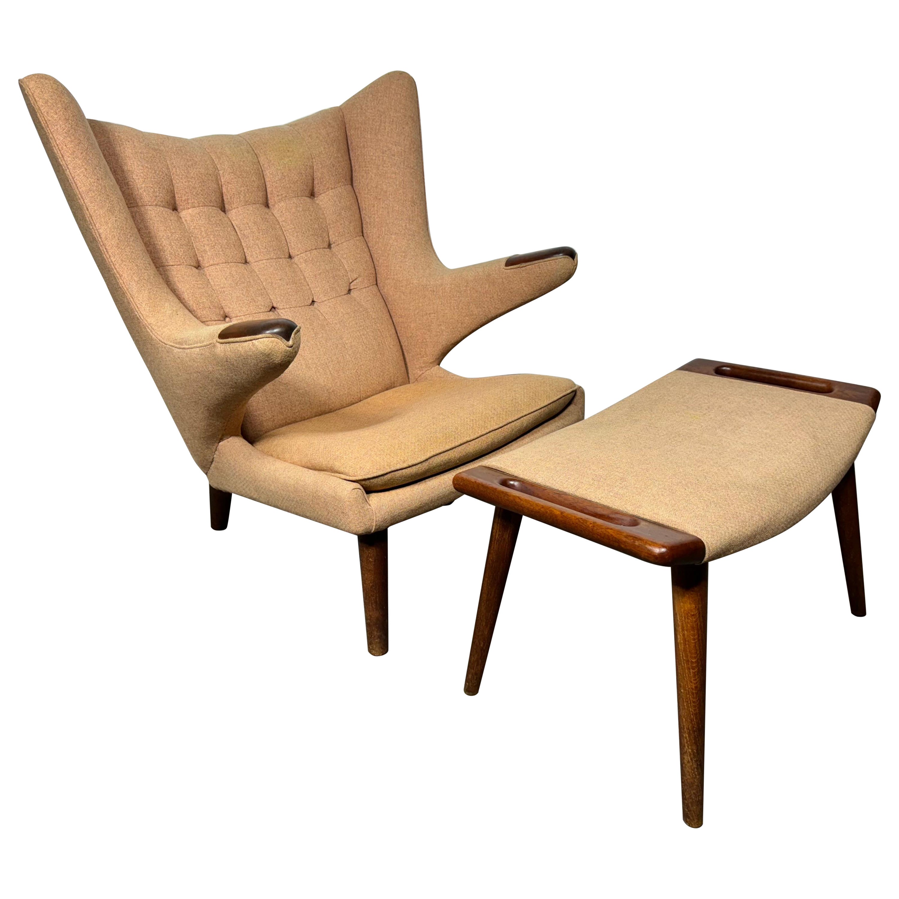 Early 1960’s Hans Wegner Papa Bear Chair and Ottoman by AP Stolen/ Denmark For Sale