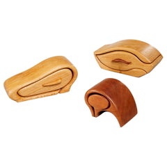 Tres joyeros modernos de forma orgánica Wood Studio  Con interiores azul real