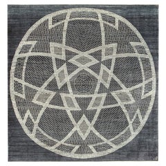 Tapis persan Art déco carré gris ardoise, laine, Orley Shabahang, 8' x 8'