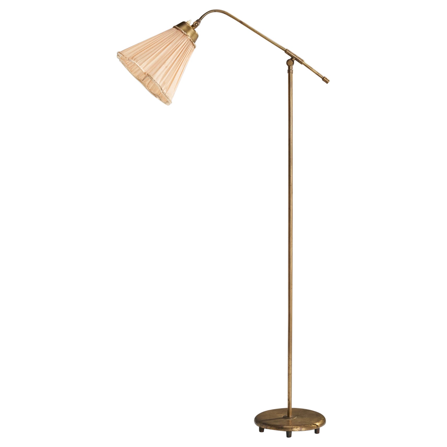 Böhlmarks, Floor Lamp, Brass, Fabric, Sweden, 1940s For Sale