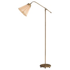 Böhlmarks, Floor Lamp, Brass, Fabric, Sweden, 1940s