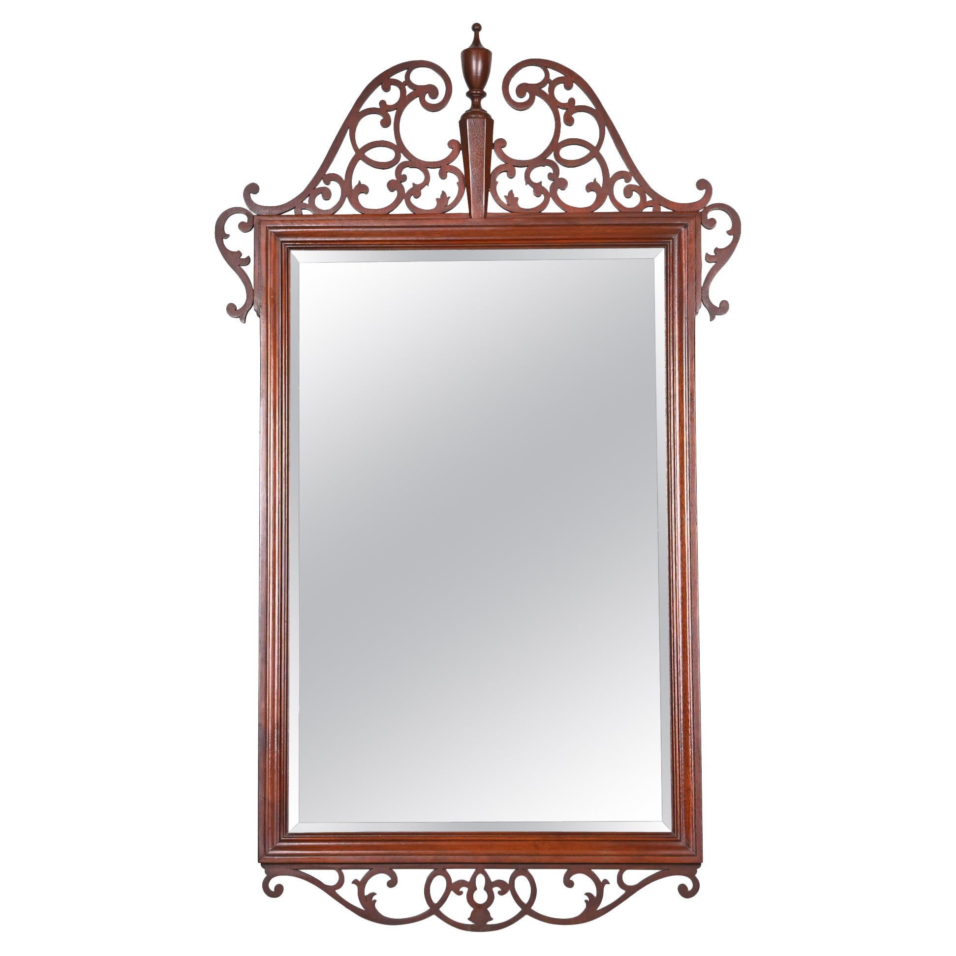 Baker Furniture Georgian Carved Mahogany Framed Wall Mirror For Sale