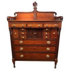Sheraton Mahogany and Tiger Maple Chest or Server with Gallery and Tambour Doors
