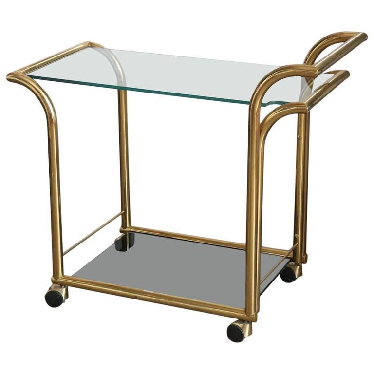 Art Deco Inspired Two Tier Brass and Glass Bar Cart by DIA For Sale at